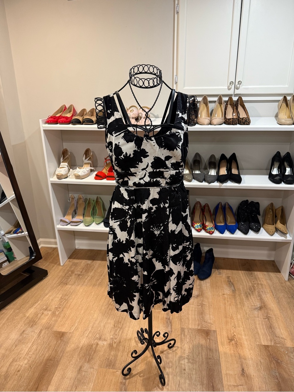 Ann Taylor Black and White Floral Midi Dress